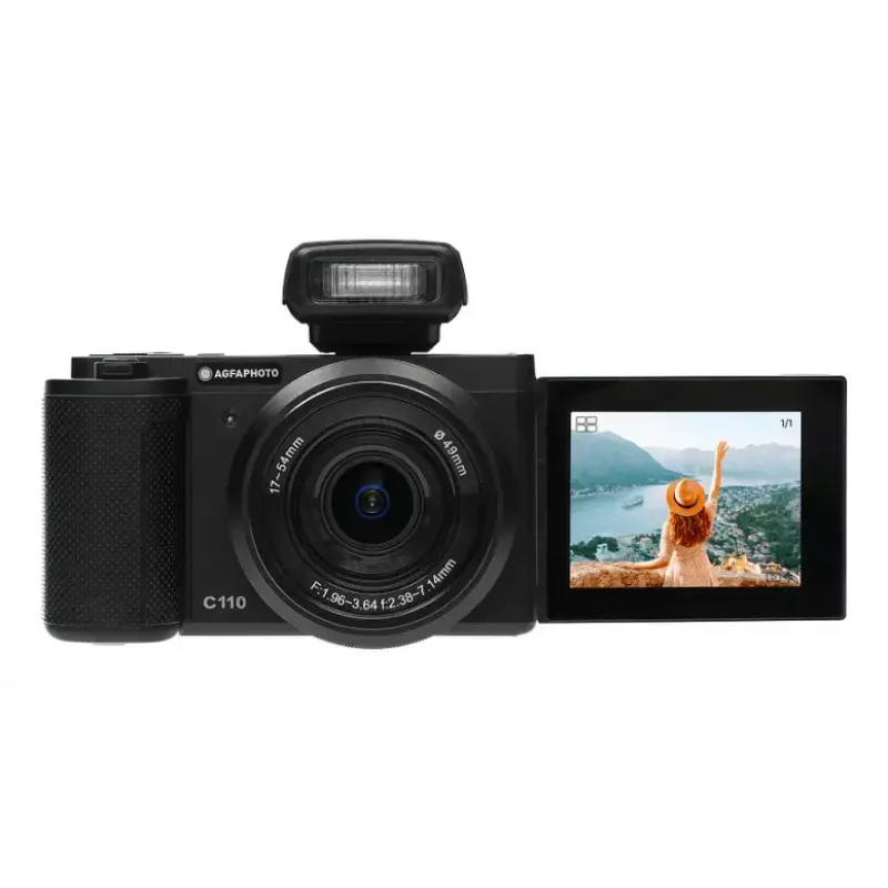 Kompaktiška kamera AgfaPhoto Realishot C110 — 24 MP, 1/3,06 colio CMOS, 3x optinis priartinimas, 4K, „Wi‑Fi“, 2,8 colio jutiklinis ekranas, juoda