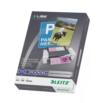 Laminavimo maišeliai LEITZ iLAM UDT 222 × 309 mm blizgūs skaidrūs, EVA/PET, pakuotė 100 vnt.