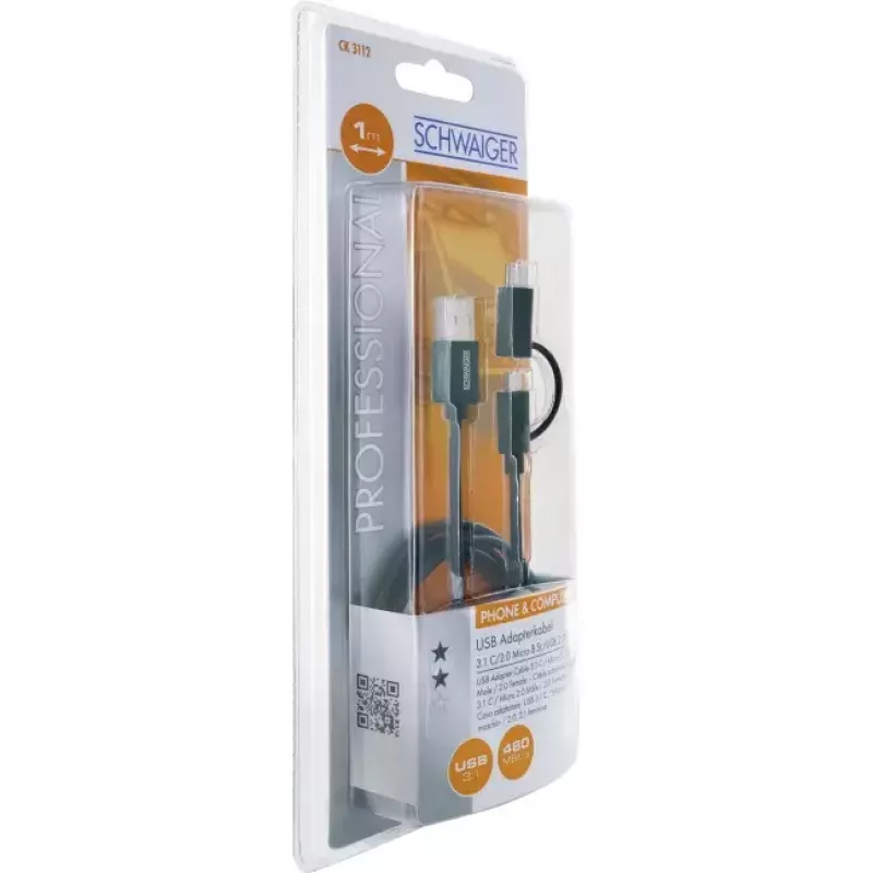 USB laidas Schwaiger CK 3112 USB 2.0 1m USB A Micro-USB B juodas