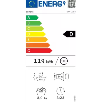 Laisvai pastatoma priekinio pakrovimo džiovyklė su šilumos siurbliu BOMANN WPT7154T – 8 kg, juoda/pilka, 64 dB, energijos klasė D