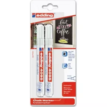 Chalk Marker Edding 2 4095 White – daugkartinio naudojimo skystos kreidos markeris, balta rašalu, plonu antgaliu