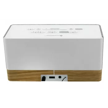 Radijo laikrodinis imtuvas Soundmaster UR630WE — FM/PLL/UKW, 6 W RMS, pilkai baltas, maitinimas iš tinklo ir AAA baterijų