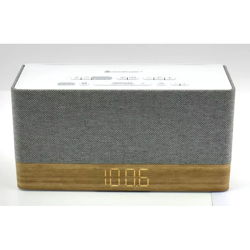 Radijo laikrodinis imtuvas Soundmaster UR630WE — FM/PLL/UKW, 6 W RMS, pilkai baltas, maitinimas iš tinklo ir AAA baterijų