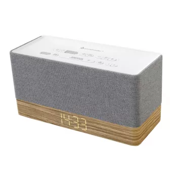 Radijo laikrodinis imtuvas Soundmaster UR630WE — FM/PLL/UKW, 6 W RMS, pilkai baltas, maitinimas iš tinklo ir AAA baterijų