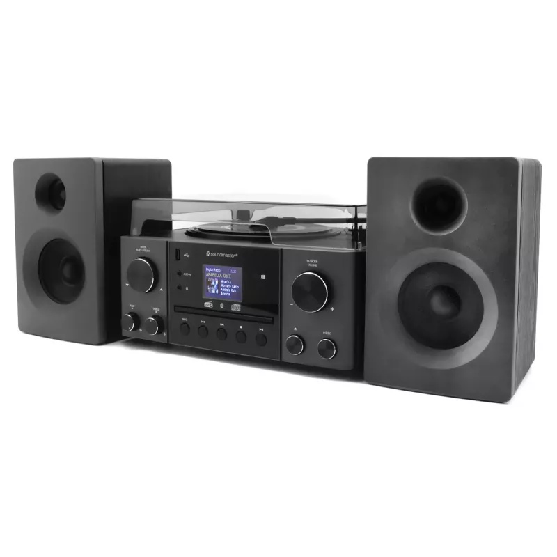 Namų garso sistema Soundmaster MCD1950SW – 20 W RMS, DAB+/FM, CD/MP3 atkūrimas, 3,5 mm aux, maitinimas iš tinklo (Juoda)