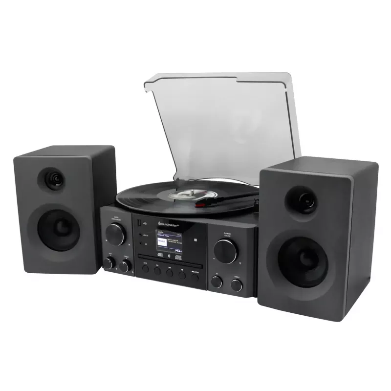 Namų garso sistema Soundmaster MCD1950SW – 20 W RMS, DAB+/FM, CD/MP3 atkūrimas, 3,5 mm aux, maitinimas iš tinklo (Juoda)