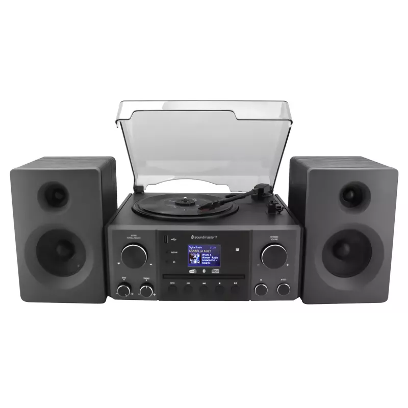 Namų garso sistema Soundmaster MCD1950SW – 20 W RMS, DAB+/FM, CD/MP3 atkūrimas, 3,5 mm aux, maitinimas iš tinklo (Juoda)
