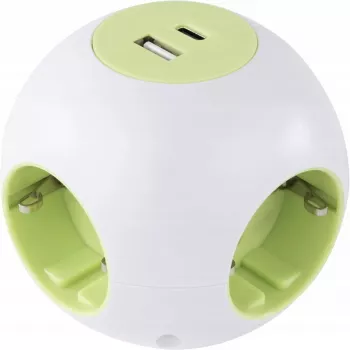 Maitinimo lizdų kubas REV PowerGlobe 4 krypčių su USB prievadais, baltas, 1,4 m laidas