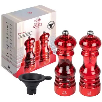 Malūnėlių rinkinys pipirams ir druskai PEUGEOT Podium Duo 18 cm, akrilas, raudona