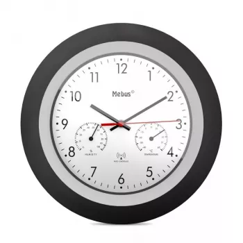 Mebus 19449 apvalus radijo valdomas laikrodis su termometru ir higrometru, 30 cm, juodas/baltas