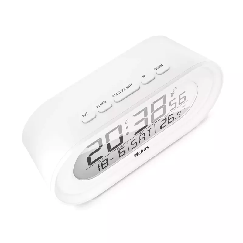 Skaitmeninis žadintuvas Mebus 25808 Oval White Blue backlight Battery AAA