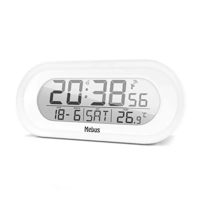 Skaitmeninis žadintuvas Mebus 25808 Oval White Blue backlight Battery AAA