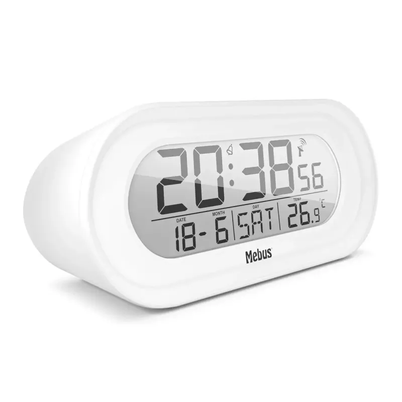 Skaitmeninis žadintuvas Mebus 25808 Oval White Blue backlight Battery AAA