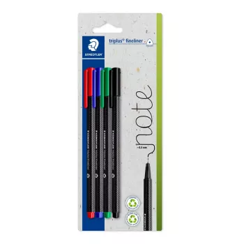 Finelineris Staedtler 334-S BK4 Ultra Fine juoda, mėlyna, žalia, raudona 4 vnt.