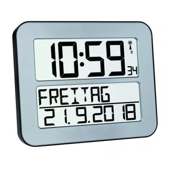 Skaitmeninis žadintuvas TFA 60.4512.54 – stačiakampis, sidabrinis, AA baterija, plastikinis korpusas, 30×212×258 mm