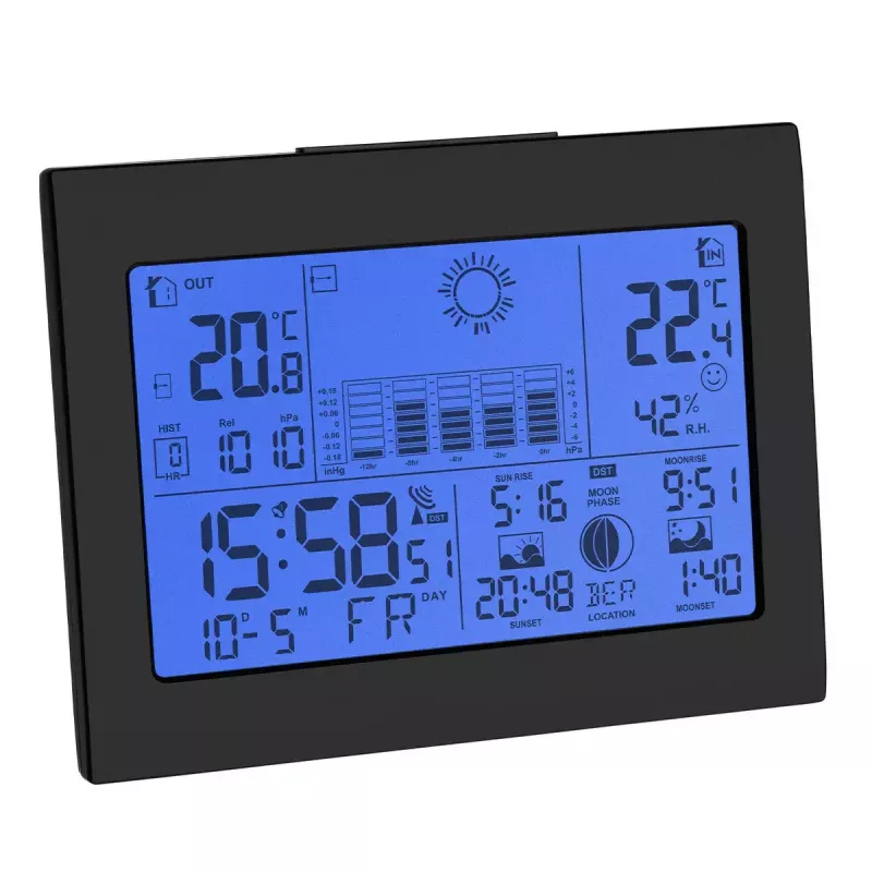 Vidaus / lauko termometras ir higrometras TFA-Dostmann Horizon Black