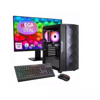 Žaidimų stalinis kompiuterių rinkinys Hyrican GAMEMAX MegaDeal Diamond BK Ryzen 5 5500 16GB 1TB SSD RTX 5050 su MSI PRO MP273A 27 colių LED monitoriumi