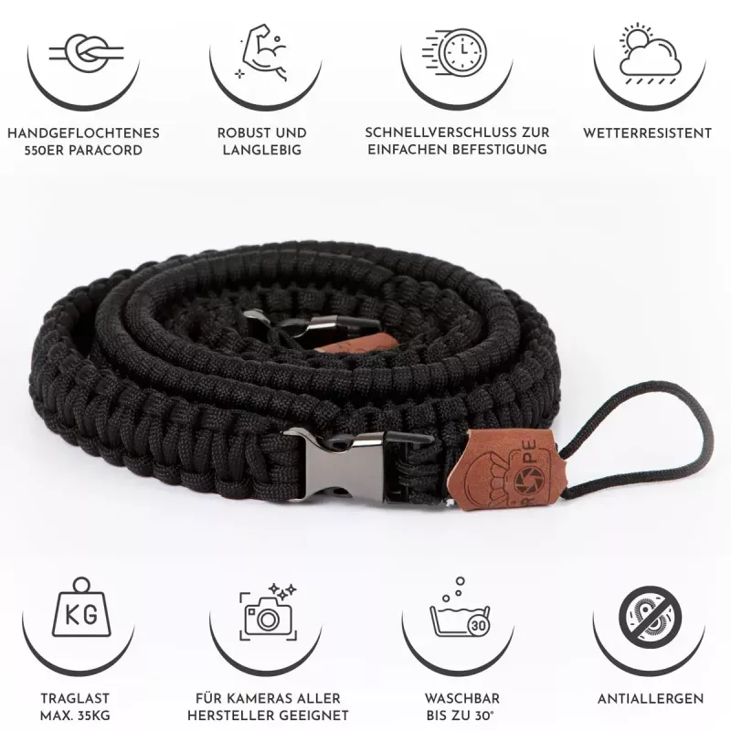 Fotoaparato diržas JetWorld The Traveler (C-Rope) — nailonas, juodas, max ilgis 100 cm