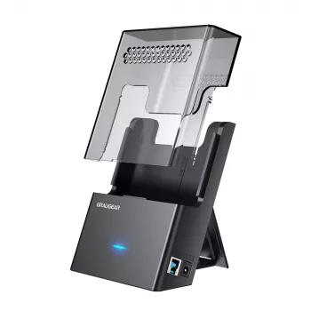 Dokavimo stotelė GrauGear G-3502-AC, 2,5 colio/3,5 colio SATA HDD/SSD, USB 3.2 Gen 1 Type-B, 6 Gbit/s, 12V/1,5A, juoda/permatoma