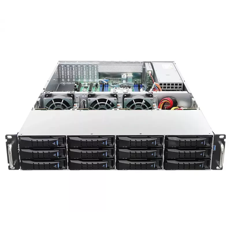 Serverio važtaraštis ASRock 2U12L2S-SIENA (2U) — AMD SoC, Socket SP6, 12×3,5 colio + 2×2,5 colio lizdai, 800 W maitinimo šaltinis, DDR5 iki 96 GB
