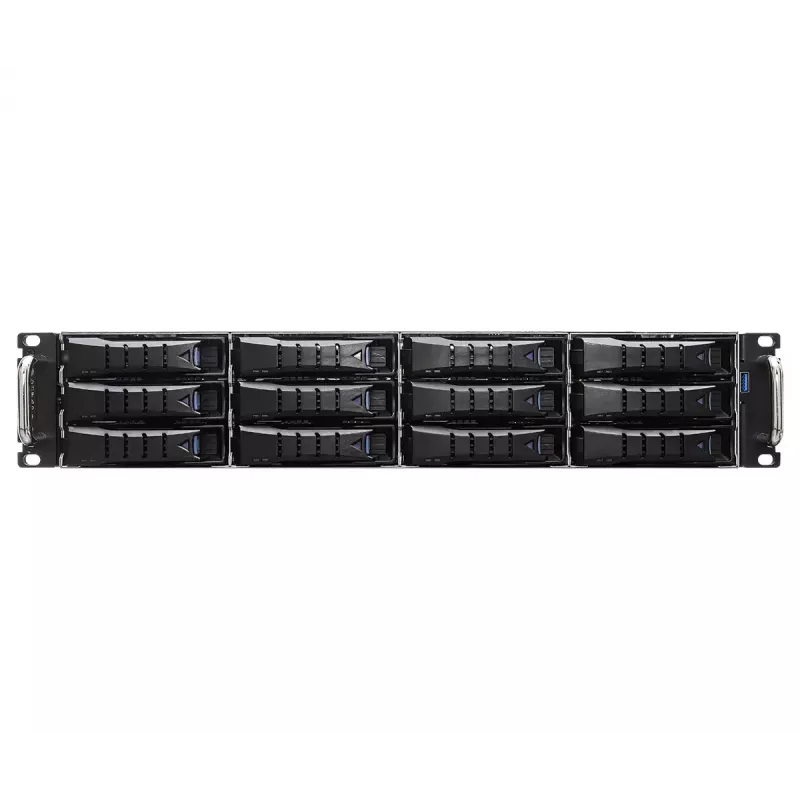 Serverio važtaraštis ASRock 2U12L2S-SIENA (2U) — AMD SoC, Socket SP6, 12×3,5 colio + 2×2,5 colio lizdai, 800 W maitinimo šaltinis, DDR5 iki 96 GB