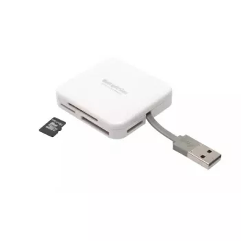 Kortelių skaitytuvas PNY All in One Reader USB 2.0, 480 Mbit/s, palaiko CF/SD/MicroSD/MS/MiniSD/MMC, baltas, 54×54×13 mm, 29 g
