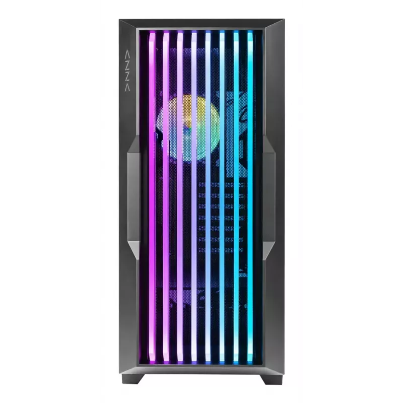 PC korpusas AZZA Guardian Glass Midi Tower — juodas, ATX/Micro-ATX/ITX/EATX, palaiko 3.5 colio×2 / 2.5 colio×4, priekyje 120/140 mm ventiliatorius