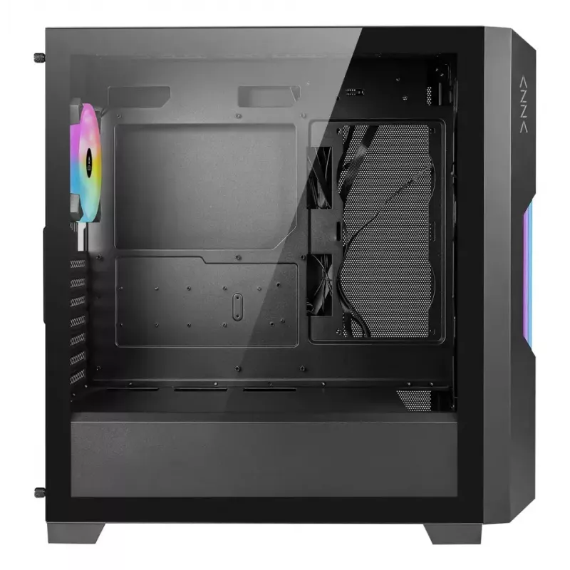 PC korpusas AZZA Guardian Glass Midi Tower — juodas, ATX/Micro-ATX/ITX/EATX, palaiko 3.5 colio×2 / 2.5 colio×4, priekyje 120/140 mm ventiliatorius