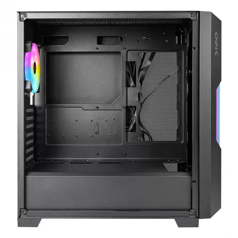 PC korpusas AZZA Guardian Glass Midi Tower — juodas, ATX/Micro-ATX/ITX/EATX, palaiko 3.5 colio×2 / 2.5 colio×4, priekyje 120/140 mm ventiliatorius