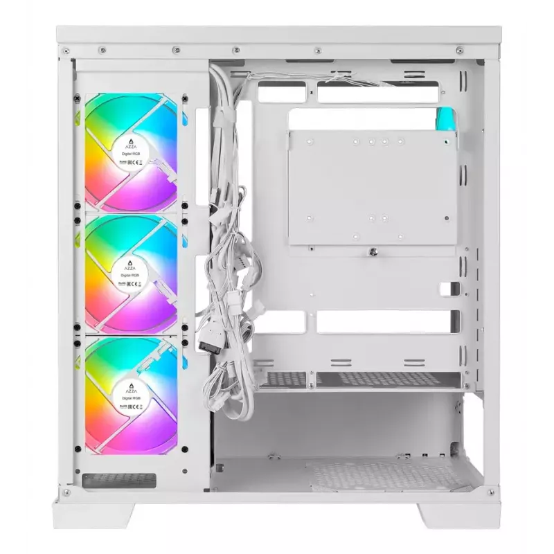 PC Midi Tower AZZA Cove (CSAZ-570W) — Juoda, ATX/Micro-ITX/ITX, 3x120mm šoniniai ventiliatoriai, 1x120mm galinis ventiliatorius, palaiko 2,5 colio ir 3,5 colio diskus