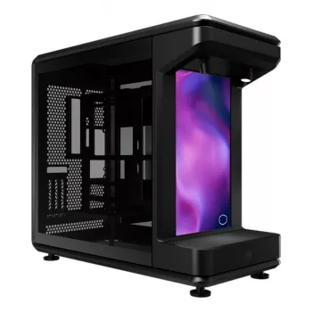PC Full Tower korpusas Cooler Master MasterFrame 360 STAGE LCD — Juodas/Permatomas, 15,6 col. (39,6 cm) 1920×1080 LCD, ATX maitinimo šaltinis, palaiko 120/140/180/200 mm ventiliatorius, 120–360 mm radiatorius