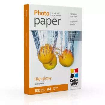 Foto popierius A4 ColorWay PG230100A4 — Blizgus 230 g/m², 100 lapų, Baltas