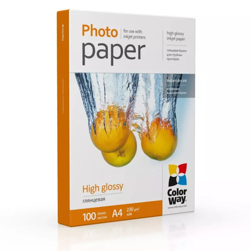 Foto popierius A4 ColorWay PG230100A4 — Blizgus 230 g/m², 100 lapų, Baltas