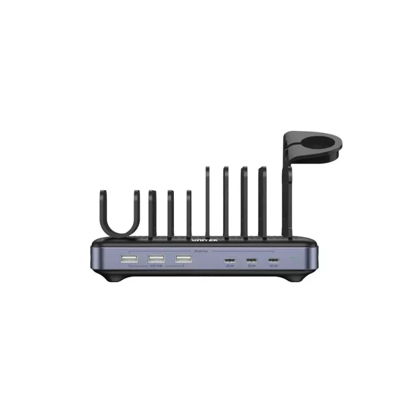 Unitek P1207B įkrovimo stotis, 3x USB-A 20W + 3x USB-C PD 60W, 80 W, juoda