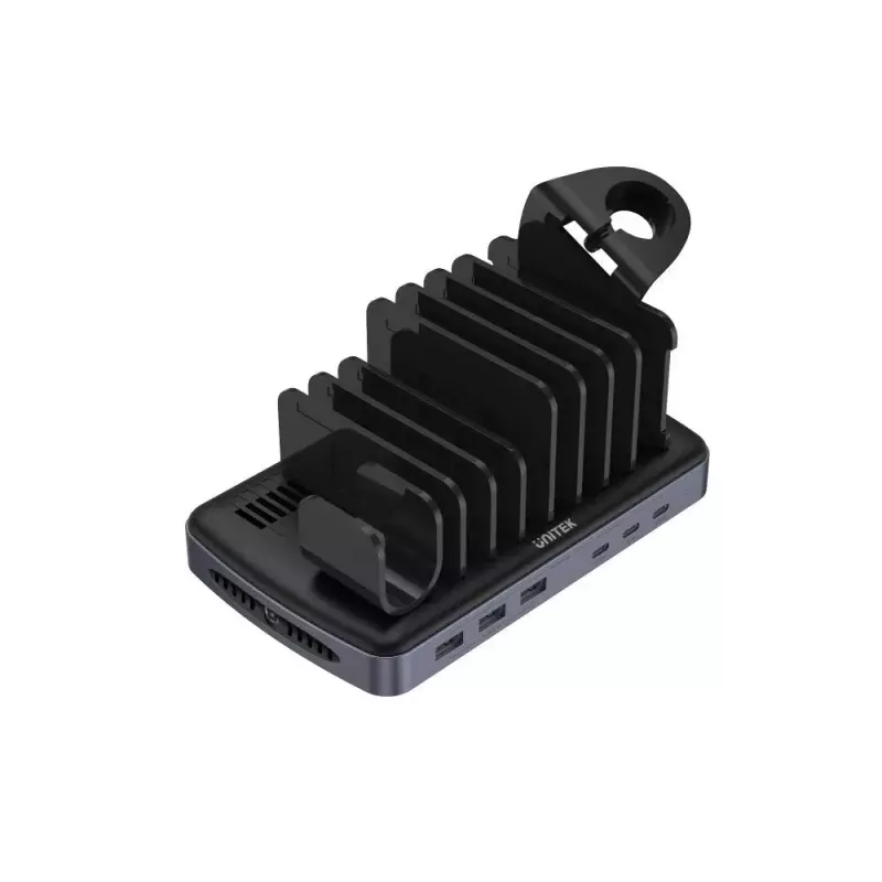Unitek P1207B įkrovimo stotis, 3x USB-A 20W + 3x USB-C PD 60W, 80 W, juoda