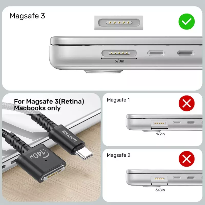 Maitinimo laidas UNITEK C14121BK-1M Juodas MagSafe 3 USB C 1m 28V 5A