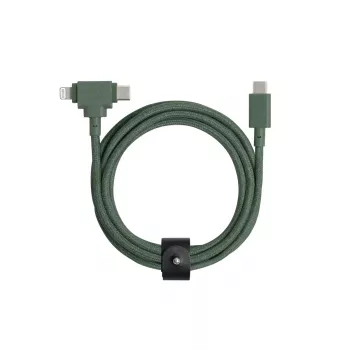 USB-C į USB-C / Lightning laidas Native Union Belt Cable Duo, 1,5 m, žalias