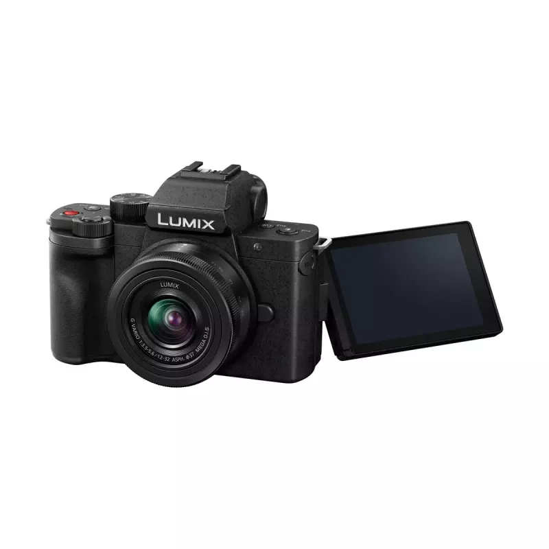 Panasonic Lumix DC-G100D juodas fotoaparato rinkinys su H-FS 12-32 objektyvu ir DMW-SHGR2 rankena