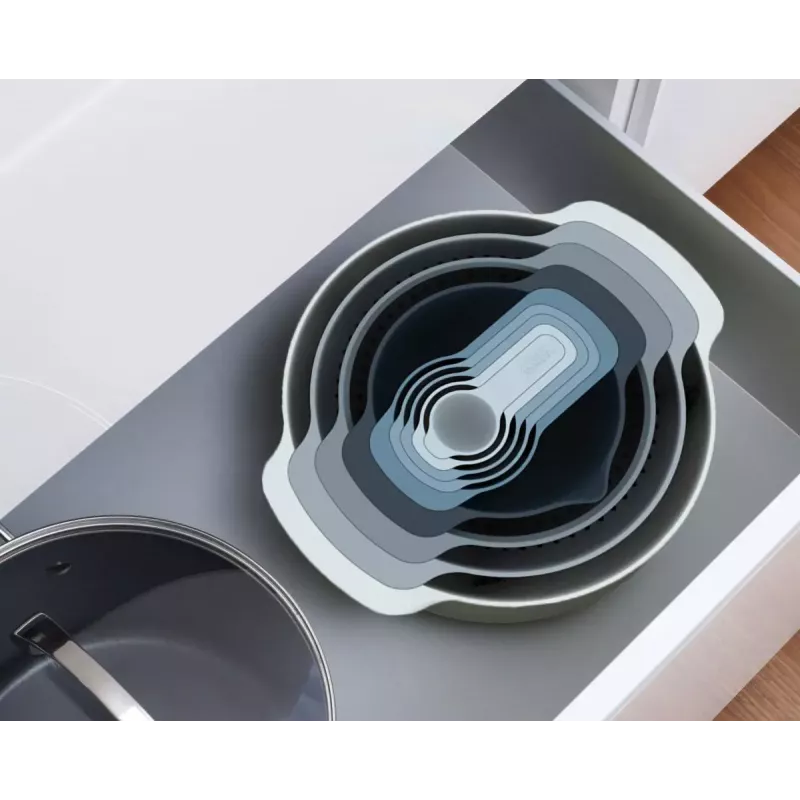 Virtuvės rinkinys Joseph Joseph Nest Stackable mėlynai pilkas 4.5L dubuo 1.65L sietelis