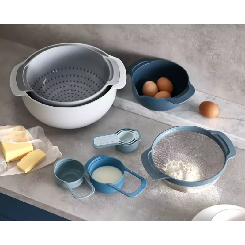 Virtuvės rinkinys Joseph Joseph Nest Stackable mėlynai pilkas 4.5L dubuo 1.65L sietelis