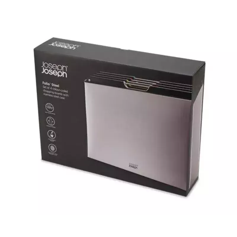 Joseph Joseph Folio Steel 4 dalių pjaustymo lentelių rinkinys su plieniniu dėklu, 60170