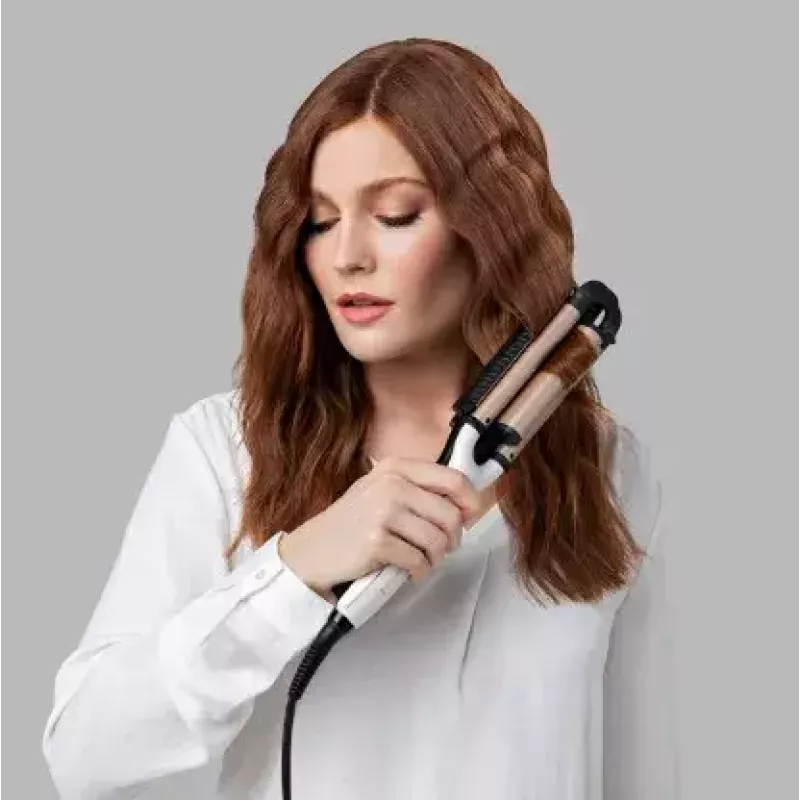 Automatinis garbanojimo prietaisas Remington CI91AW – rožinis auksas/juoda, S formos cilindras, keraminė danga, 150–210 °C, 3 m besisukantis laidas