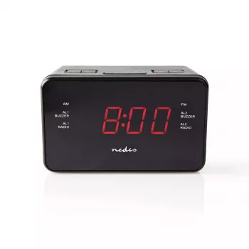 Skaitmeninis žadintuvas Nedis CLAR002BK — LED ekranas, AC 220–240 V, 130×80×70 mm, juodas