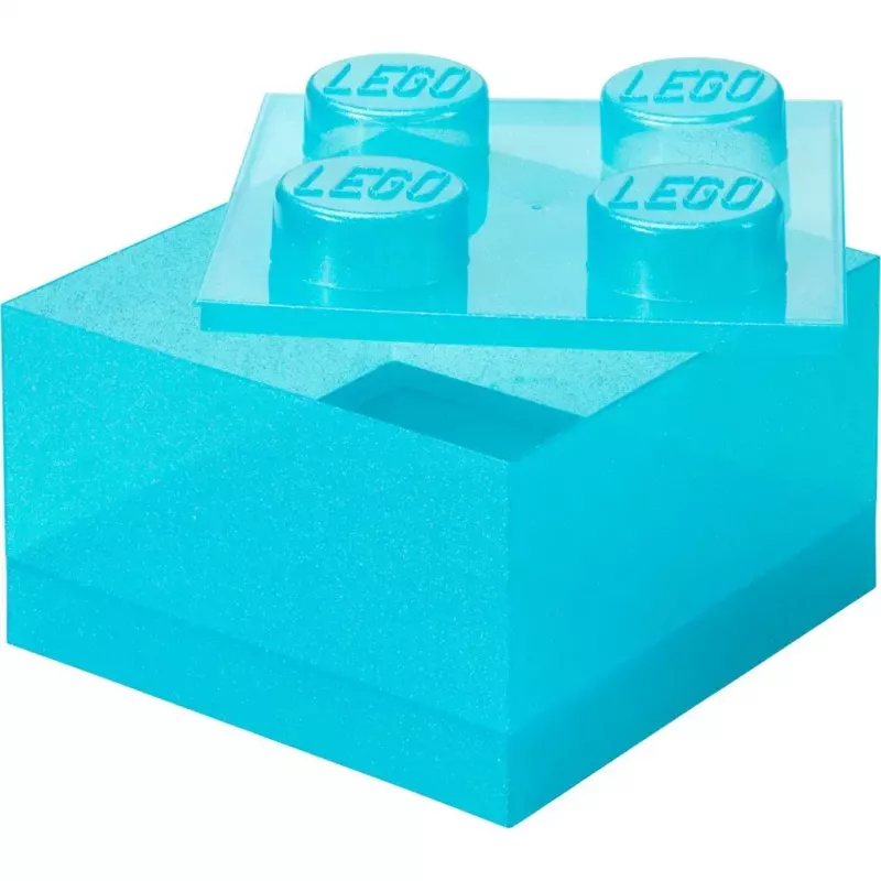 Room Copenhagen Storage Brick 4 Top Lid Glitter šviesiai mėlyna / permatoma LEGO stiliaus dėžė