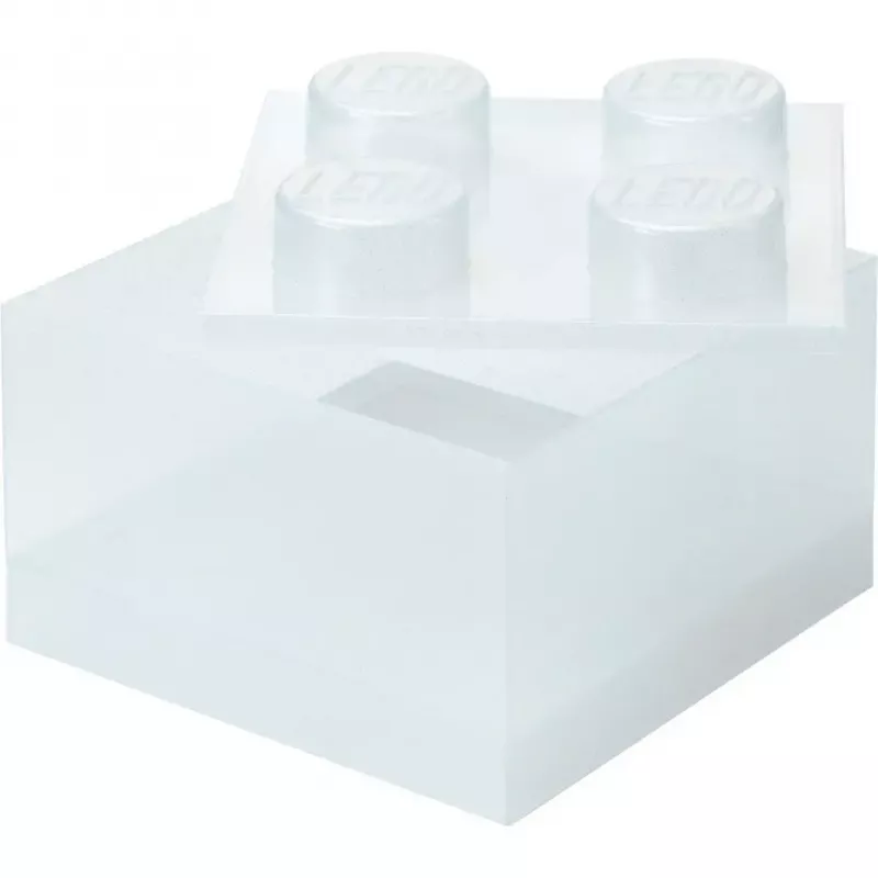 room copenhagen Storage Brick 4 Top Lid Glitter – skaidri LEGO tipo dėžutė su 4 smaigais ir blizgučiais