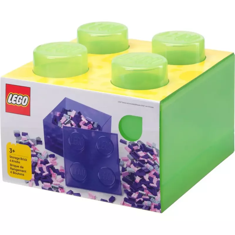Room Copenhagen Sandėlio plyta 4 su permatomu dangteliu – šviesiai žalia / permatoma, LEGO suderinama plastikinė laikymo dėžė