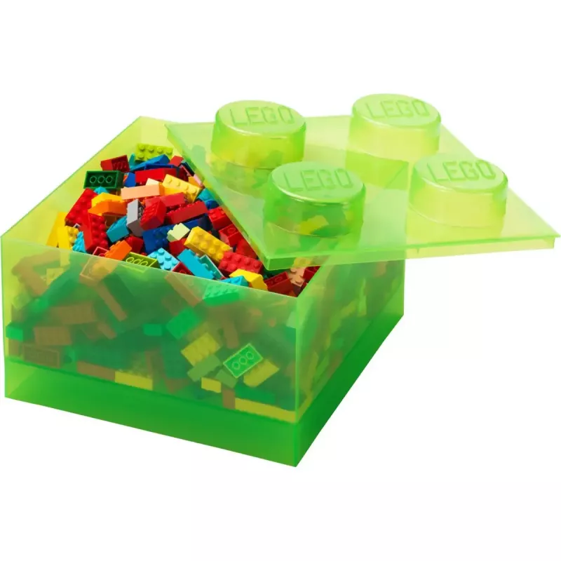 Room Copenhagen Sandėlio plyta 4 su permatomu dangteliu – šviesiai žalia / permatoma, LEGO suderinama plastikinė laikymo dėžė