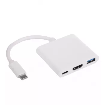 USB šakotuvas Akyga AK-AD-57, USB 2.0 Type-C pagrindinė jungtis, HDMI prievadas, 500 Mbit/s, baltas, 80×80×15 mm