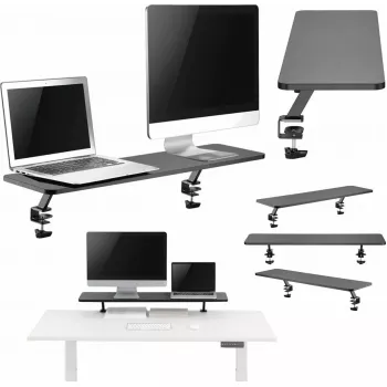 Mozos Clamp Dual Riser nešiojamojo kompiuterio stovas, reguliuojamas aukštis, juodas