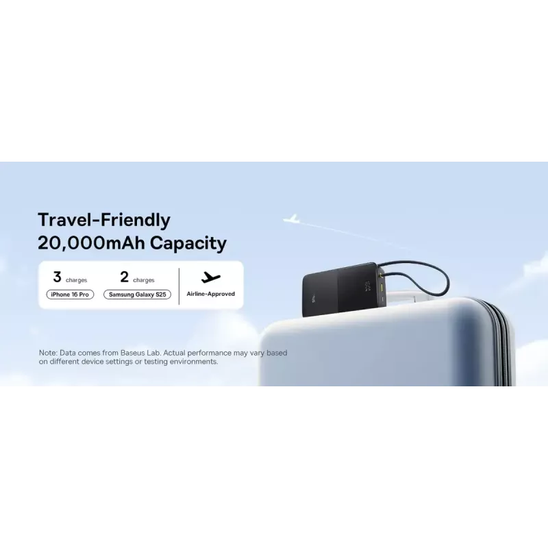 Powerbankas Baseus EnerFill Bipow2 Pro 20000 mAh, PD 3.0 & QC 3.0, 22.5 W, 1×USB-A + 1×USB-C, juodas, iki 3 įrenginių